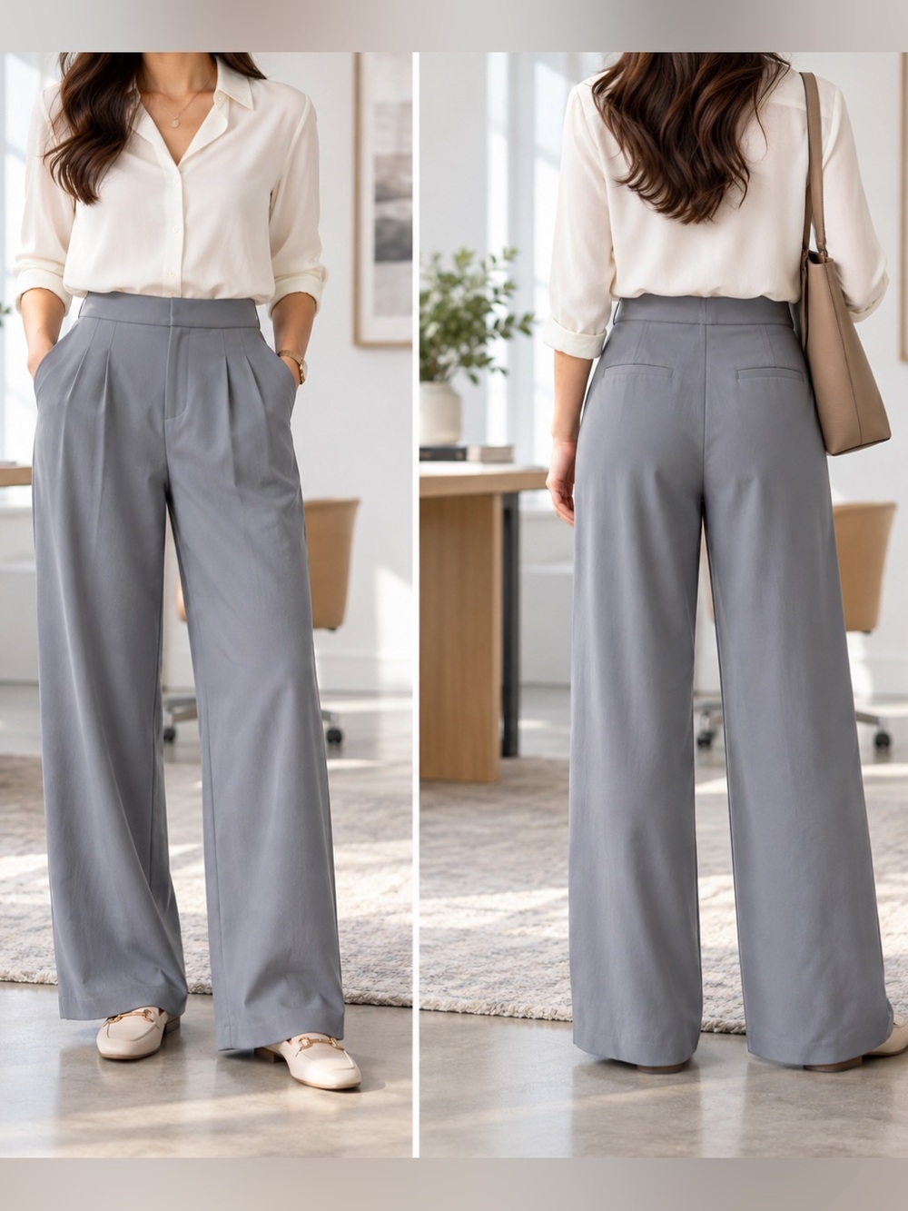 Halara High Waisted Pleated Wide Leg Pants Blue Gray NWT